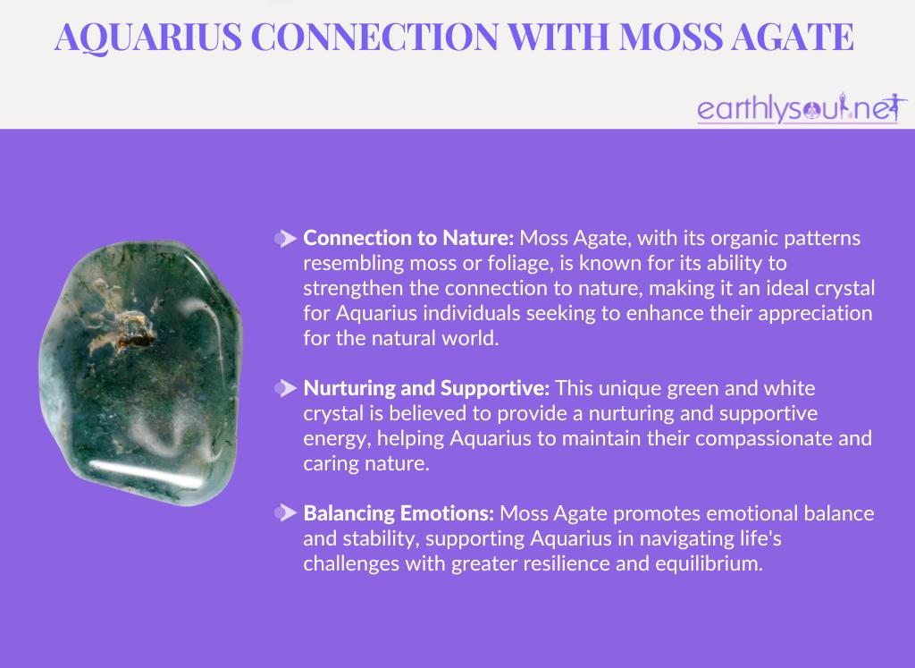Moss agate for aquarius: connection to nature, nurturing and supportive, and balancing emotions