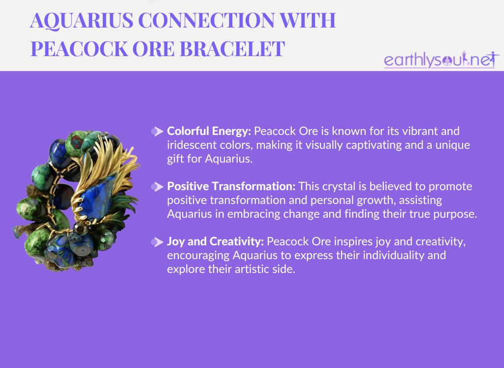 Peacock ore bracelet for aquarius: colorful energy, positive transformation, joy and creativity