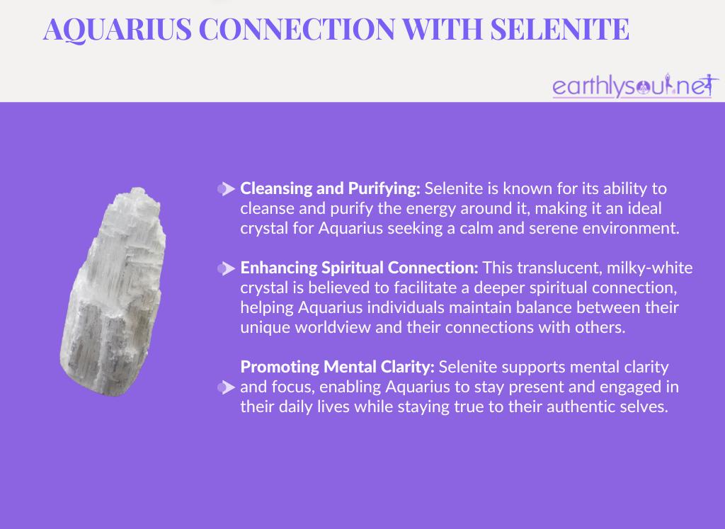 Selenite for aquarius: cleansing and purifying energy, enhancing spiritual connection, and promoting mental clarity