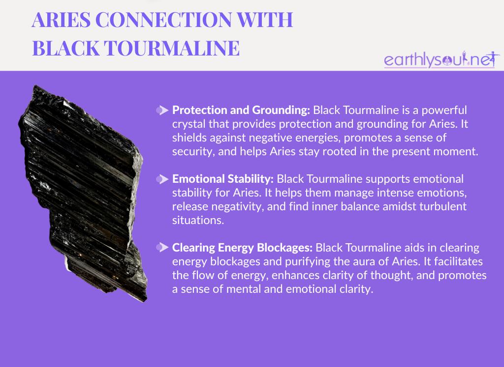 Image of black tourmaline crystal for aries zodiac sign: protection, grounding, and emotional stability