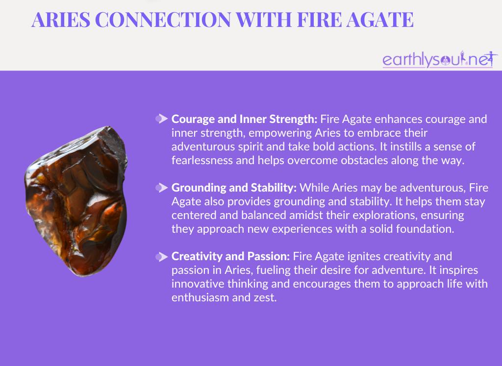 Image of fire agate crystal for aries zodiac sign: courage, grounding, creativity, and passion