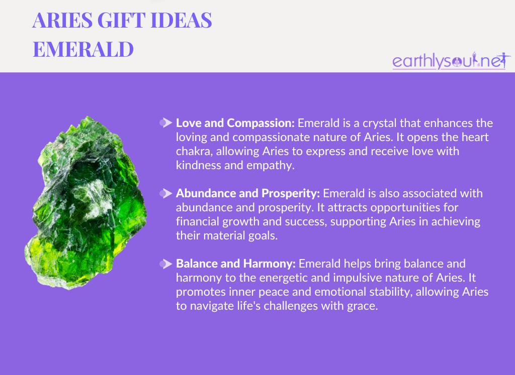 Image of emerald crystal for aries zodiac sign: love, abundance, and balance