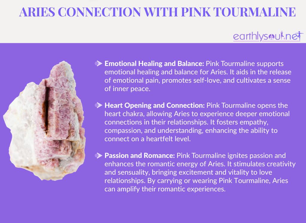 Image of pink tourmaline crystal for aries zodiac sign: emotional healing, heart opening, passion, and romance