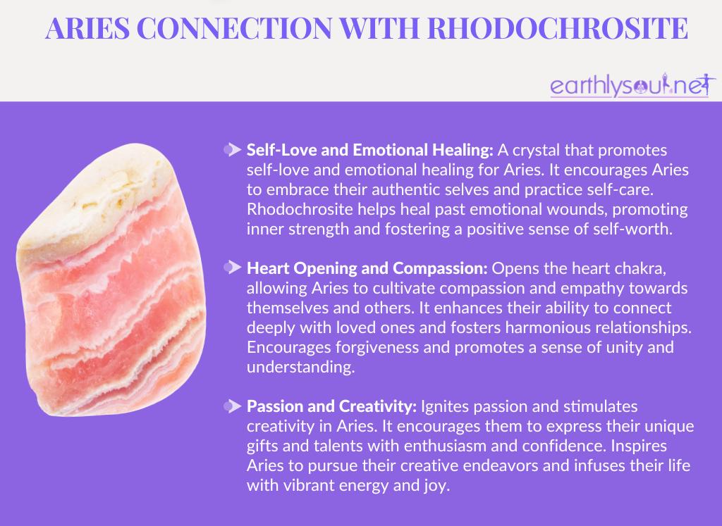Image of rhodochrosite crystal for aries zodiac sign: self-love, emotional healing, passion, and creativity