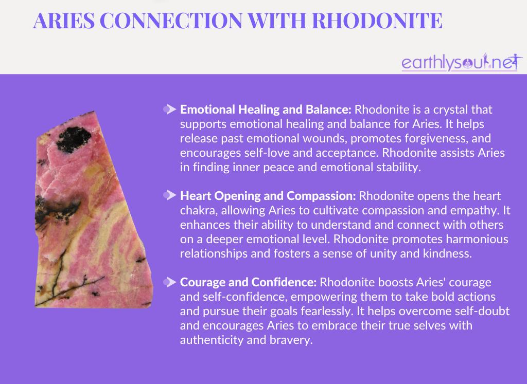 Image of rhodonite crystal for aries zodiac sign: emotional healing, heart opening, courage, and compassion