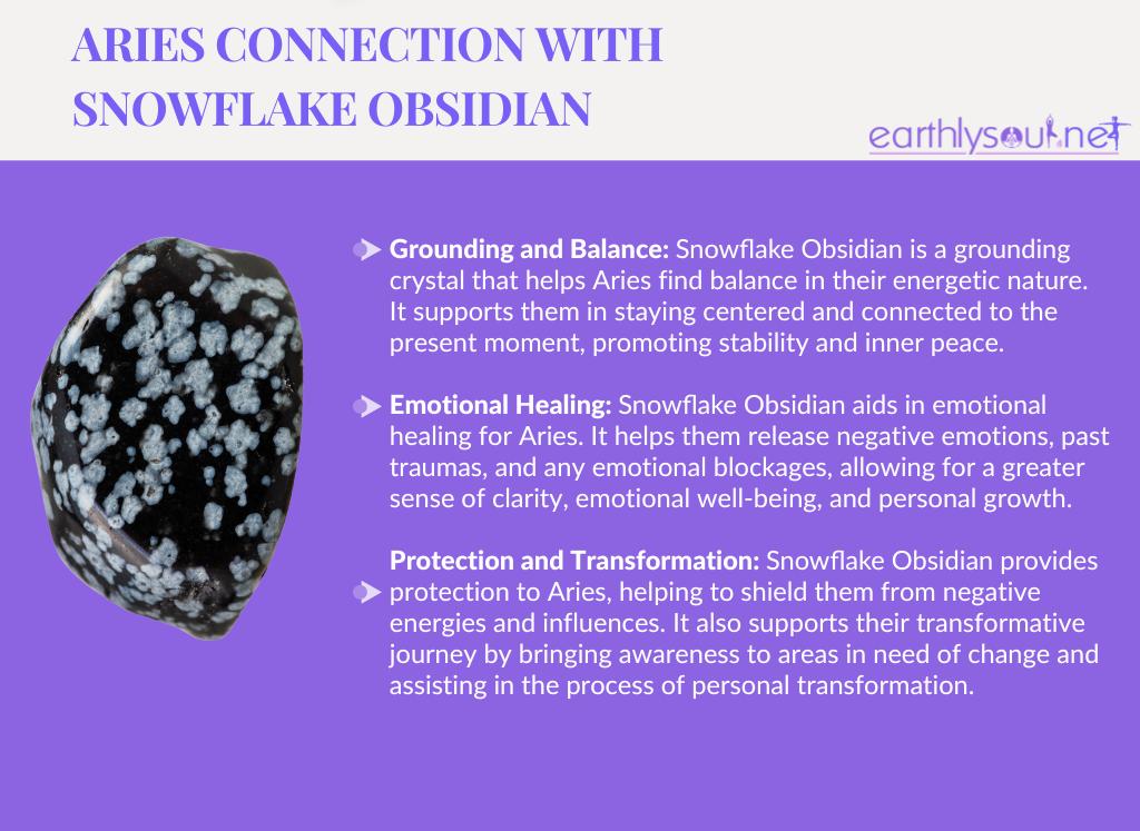 Image of snowflake obsidian crystal for aries zodiac sign: grounding, emotional healing, and protection