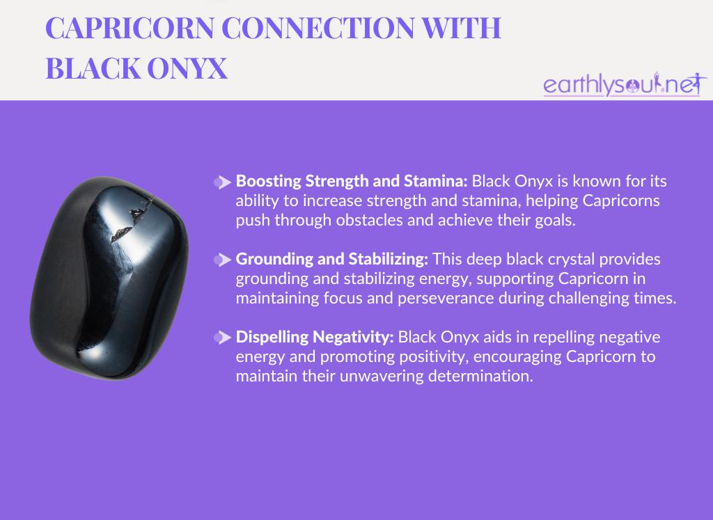 Black onyx for capricorn: boosting strength and stamina, grounding and stabilizing, and dispelling negativity