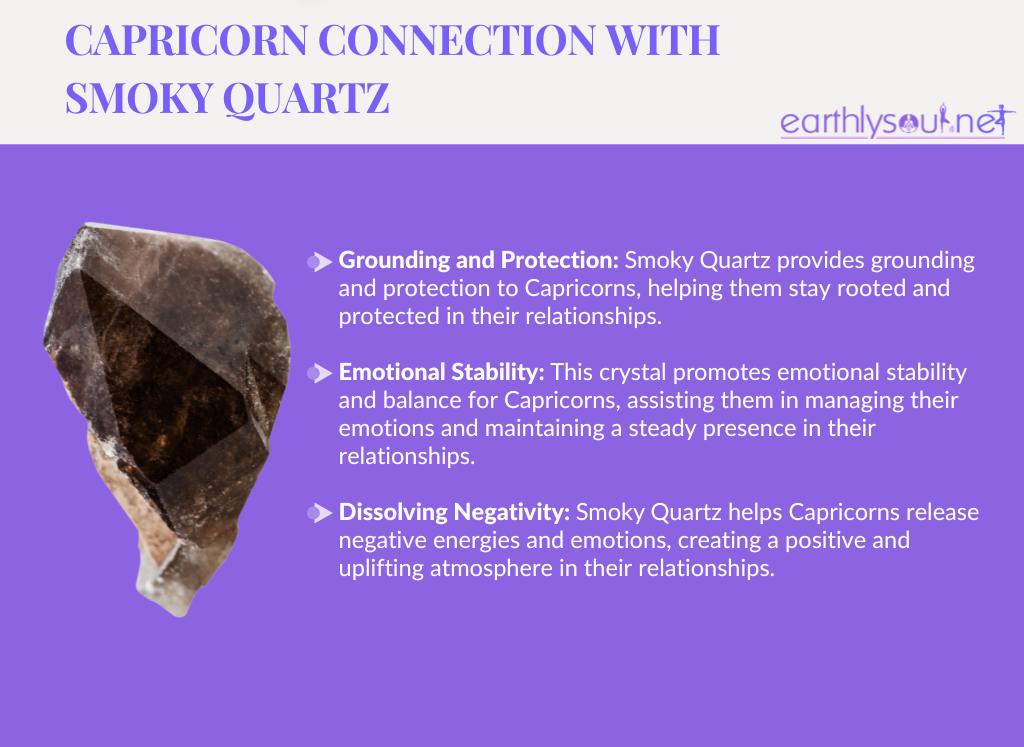 Smoky quartz for capricorns: grounding and protection, emotional stability, dissolving negativity.