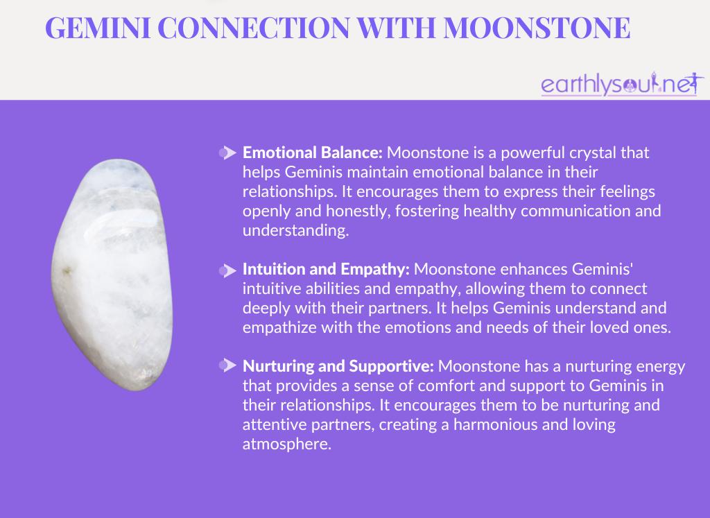 Moonstone for gemini's love and relationships: emotional balance, intuition and empathy, nurturing and supportive