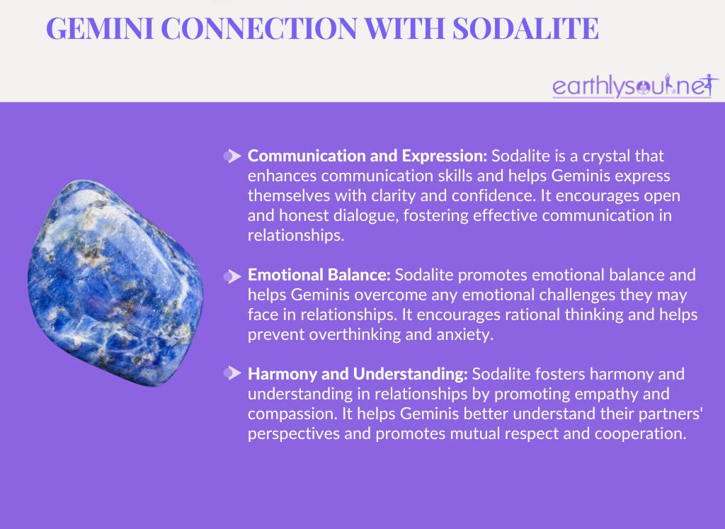 Sodalite for gemini's love and relationships: communication and expression, emotional balance, harmony and understanding