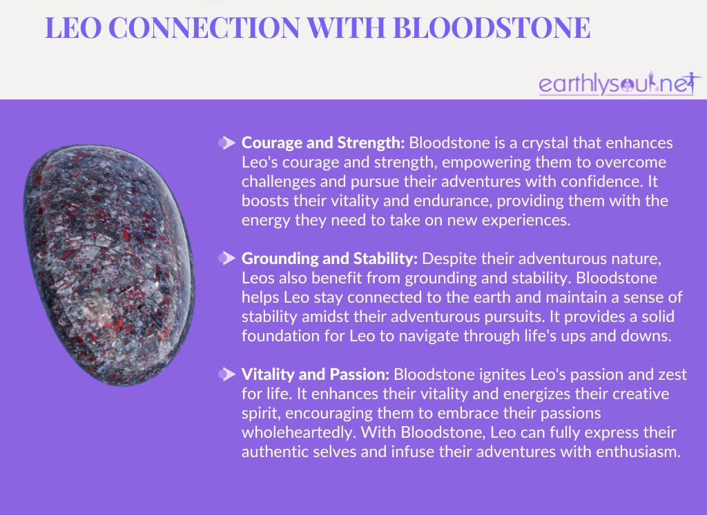 Bloodstone for adventurous leo: courage and strength, grounding and stability, vitality and passion