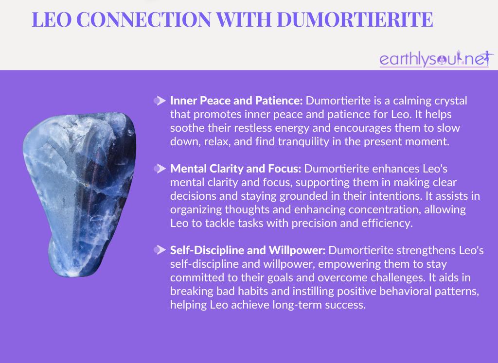 Dumortierite for leo: inner peace and patience, mental clarity and focus, self-discipline and willpower