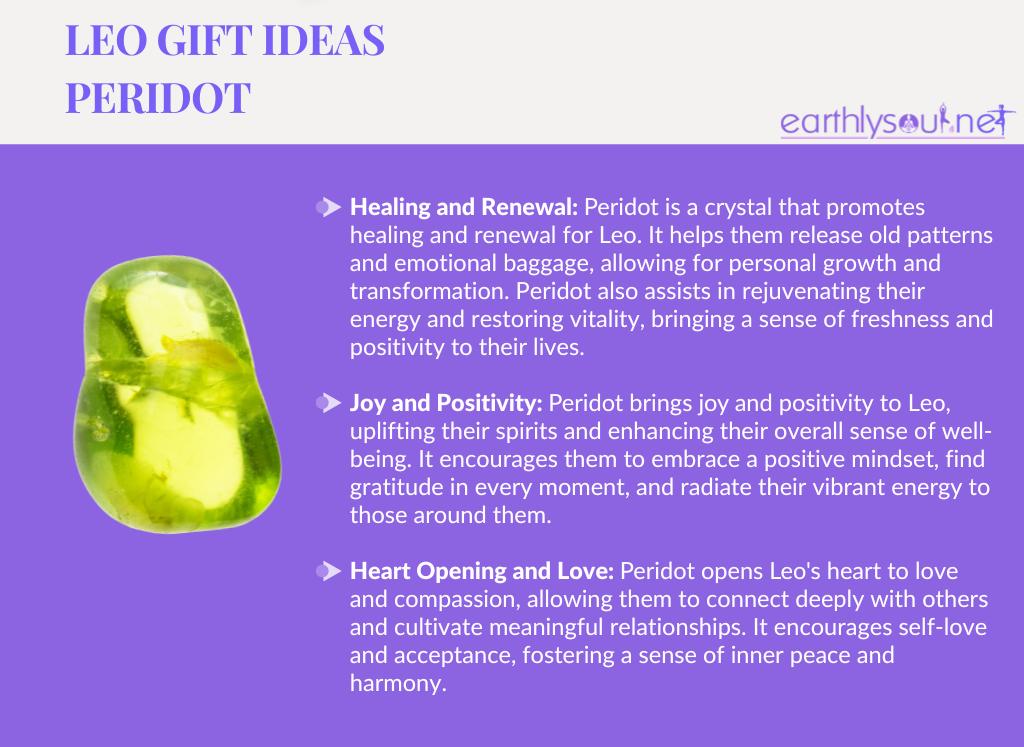 Peridot for leo: healing and renewal, joy and positivity, heart opening and love