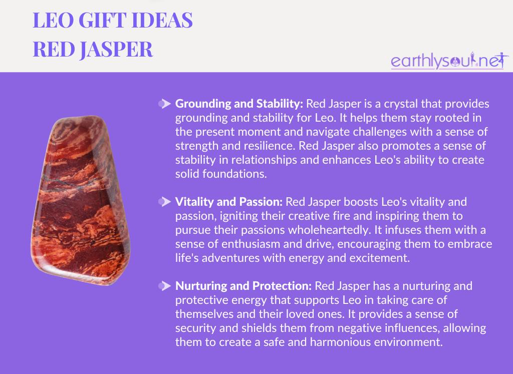 Red jasper for leo: grounding and stability, vitality and passion, nurturing and protection