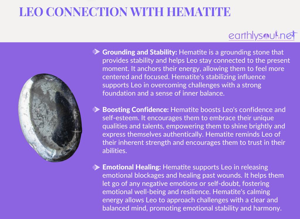 Hematite for leo: grounding and stability, boosting confidence, emotional healing