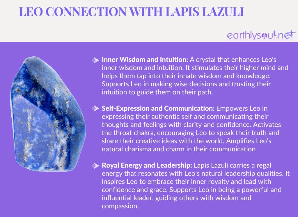 Lapis lazuli for leo: inner wisdom and intuition, self-expression and communication, royal energy and leadership
