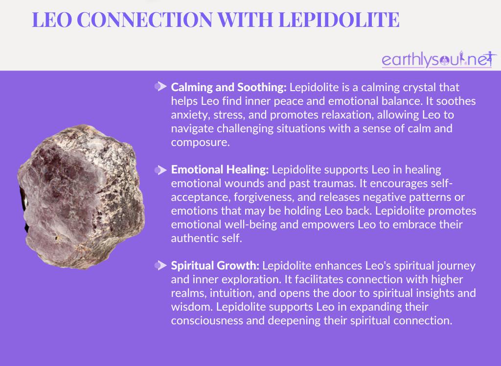 Lepidolite for leo: calming and soothing, emotional healing, spiritual growth