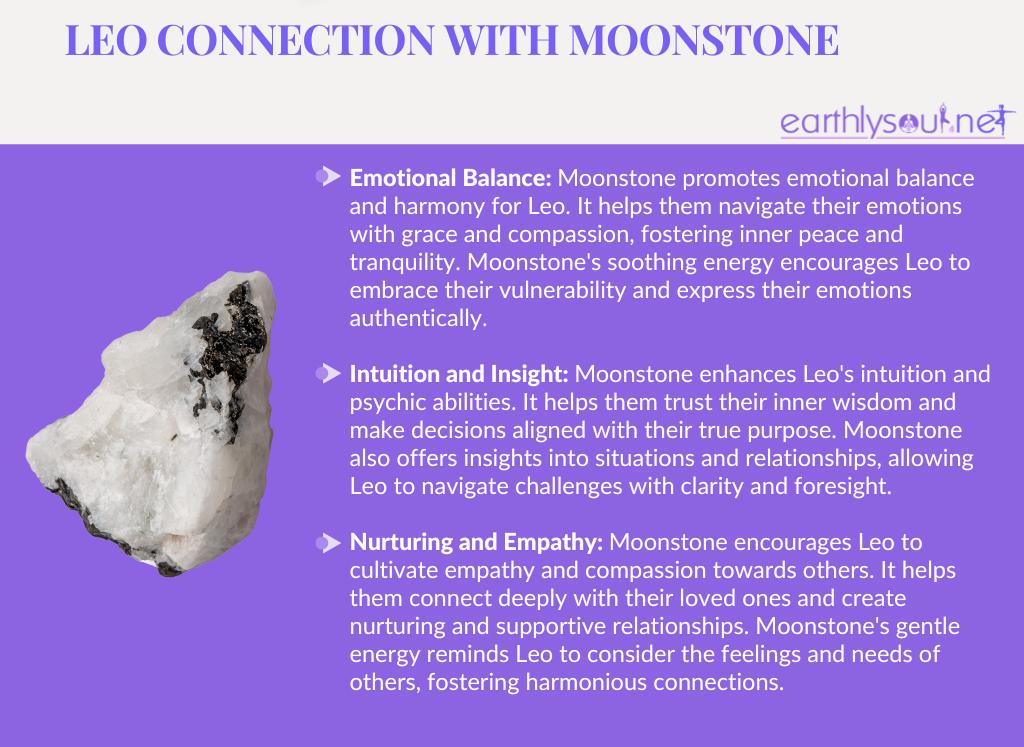 Moonstone for leo: emotional balance, intuition and insight, nurturing and empathy