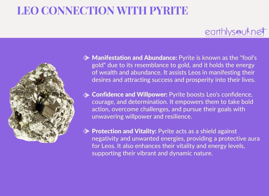 Pyrite for leo: manifestation and abundance, confidence and willpower, protection and vitality