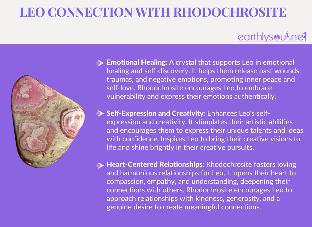 Rhodochrosite for leo: emotional healing, self-expression and creativity, heart-centered relationships