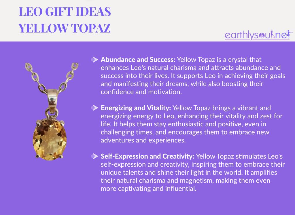Yellow topaz for leo: abundance and success, energizing and vitality, self-expression and creativity