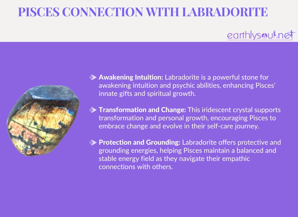 Labradorite for pisces: awakening intuition, transformation and change, and protection and grounding