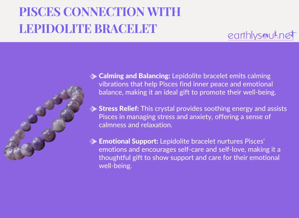 Lepidolite bracelet for pisces: calming and balancing, stress relief, and emotional support