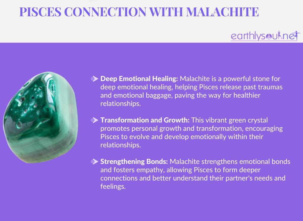 Malachite for pisces: deep emotional healing, transformation and growth, and strengthening bonds