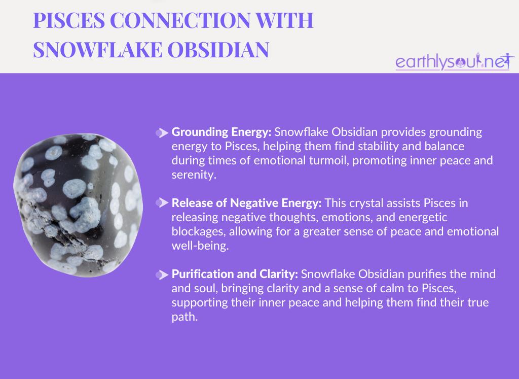 Snowflake obsidian for pisces: grounding energy, release of negative energy, and purification for inner peace