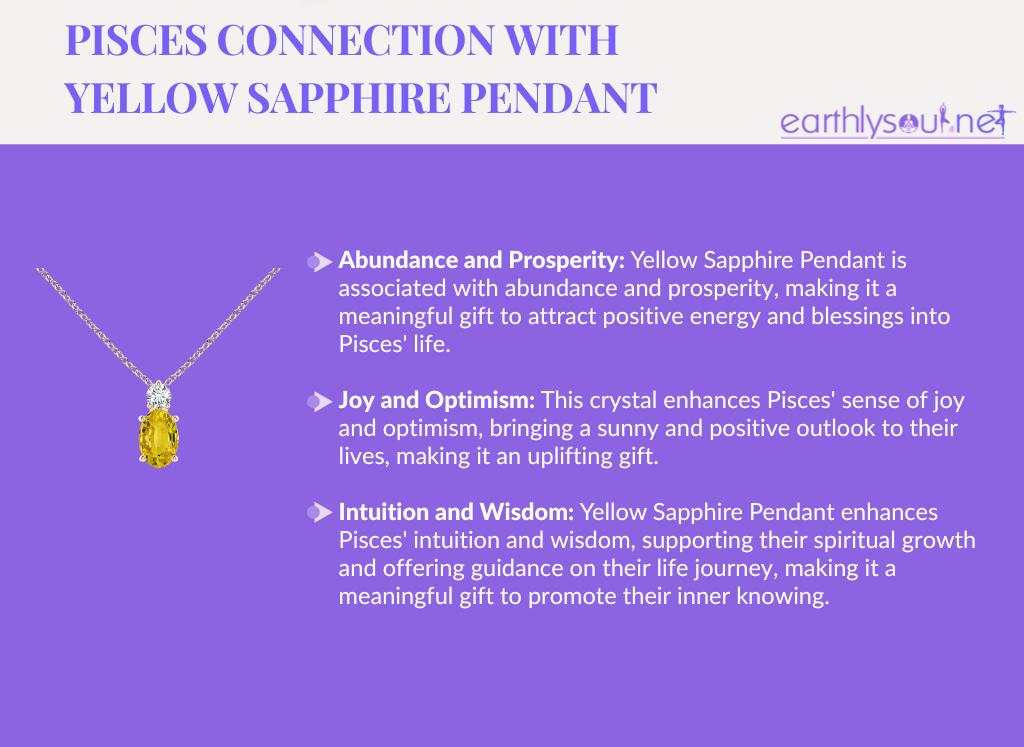 Yellow sapphire pendant for pisces: abundance and prosperity, joy and optimism, and intuition and wisdom