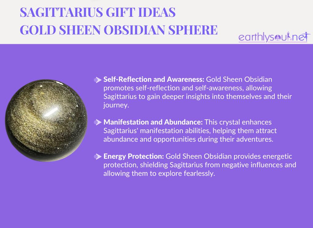 Gold sheen obsidian sphere for adventurous sagittarius: self-reflection and awareness, manifestation and abundance, and energy protection