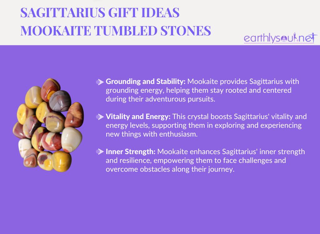 Mookaite tumbled stones for adventurous sagittarius: grounding and stability, vitality and energy, and inner strength