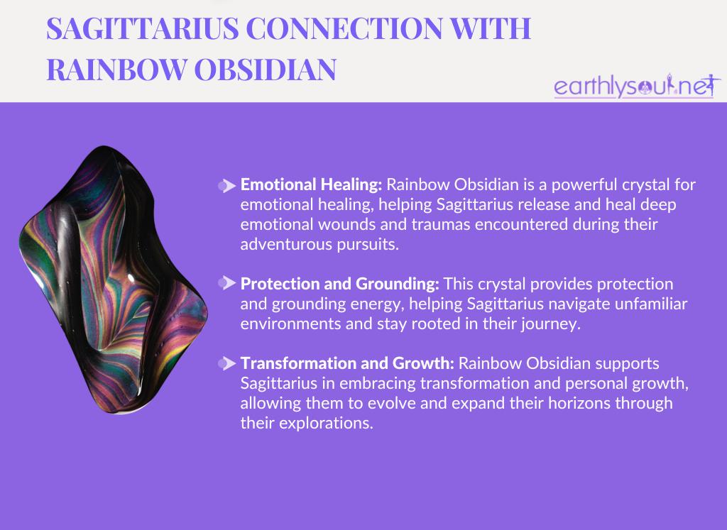 Rainbow obsidian for sagittarius: emotional healing, protection and grounding, and transformation and growth