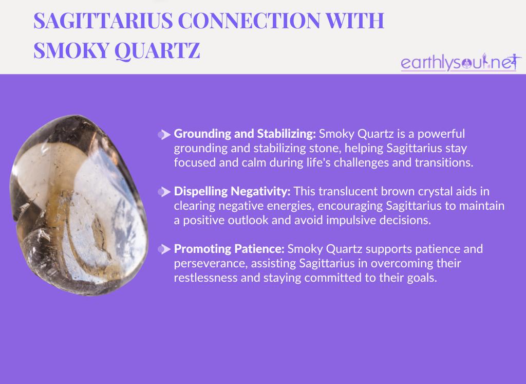 Smoky quartz for sagittarius: grounding and stabilizing, dispelling negativity, and promoting patience