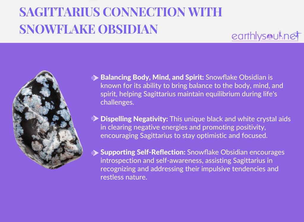 Snowflake obsidian for sagittarius: balancing body, mind, and spirit, dispelling negativity, and supporting self-reflection