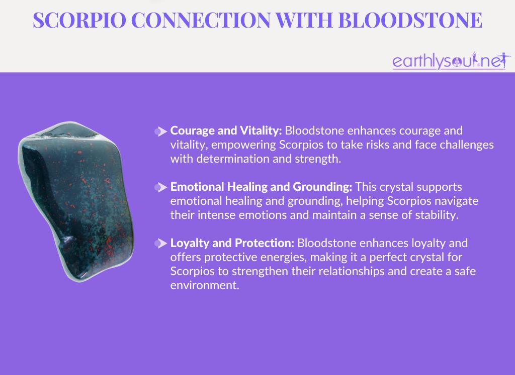 Bloodstone for scorpios: courage and vitality, emotional healing and grounding, loyalty and protection
