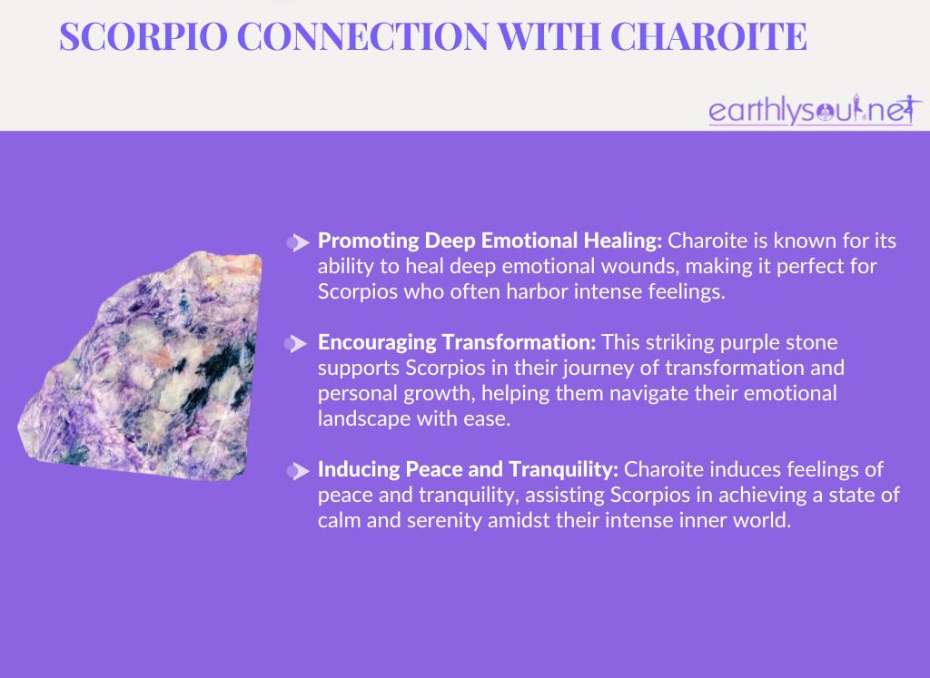 Charoite for scorpios: promoting deep emotional healing, encouraging transformation, inducing peace and tranquility