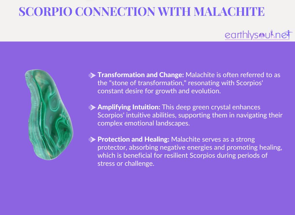 Malachite for scorpios: transformation and change, amplifying intuition, and protection and healing