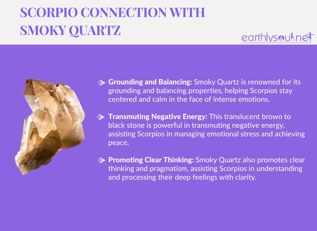 Smoky quartz for scorpios: grounding and balancing, transmuting negative energy, promoting clear thinking