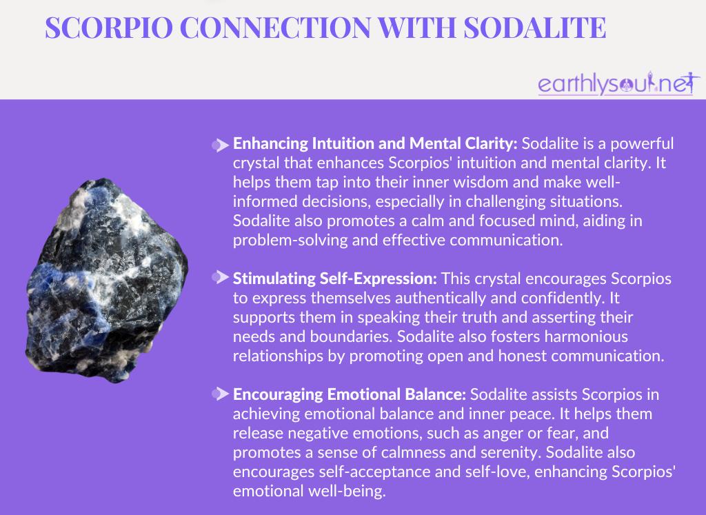 Sodalite for scorpios: enhancing intuition and mental clarity, stimulating self-expression, encouraging emotional balance