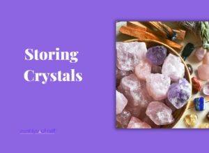 Storing crystals with picture of crystals in wooden bowl