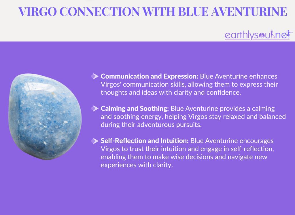 Blue aventurine for adventurous virgos: communication and expression, calming and soothing, self-reflection and intuition