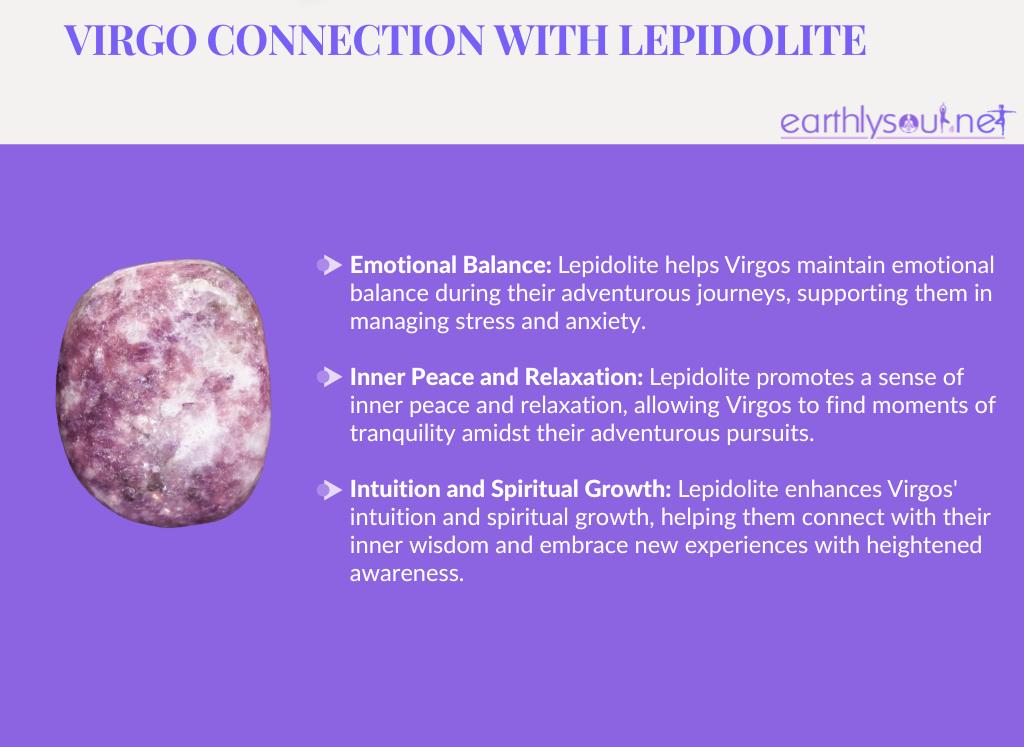 Lepidolite for adventurous virgos: emotional balance, inner peace and relaxation, intuition and spiritual growth