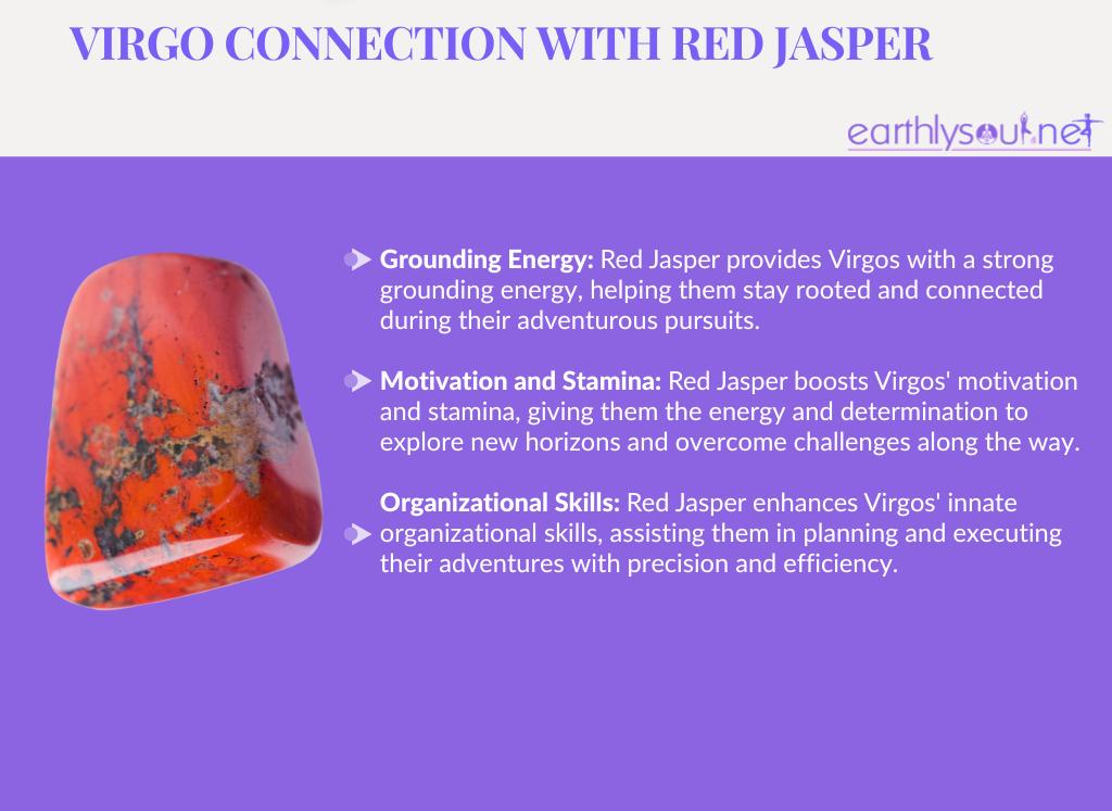 Red jasper for adventurous virgos: grounding energy, motivation and stamina, and organizational skills