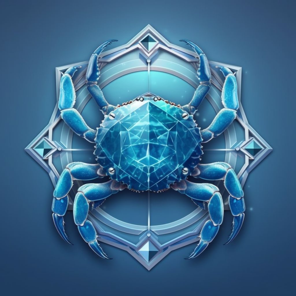Nurturing cancer-associated crystal against a backdrop of the stylized crab symbol