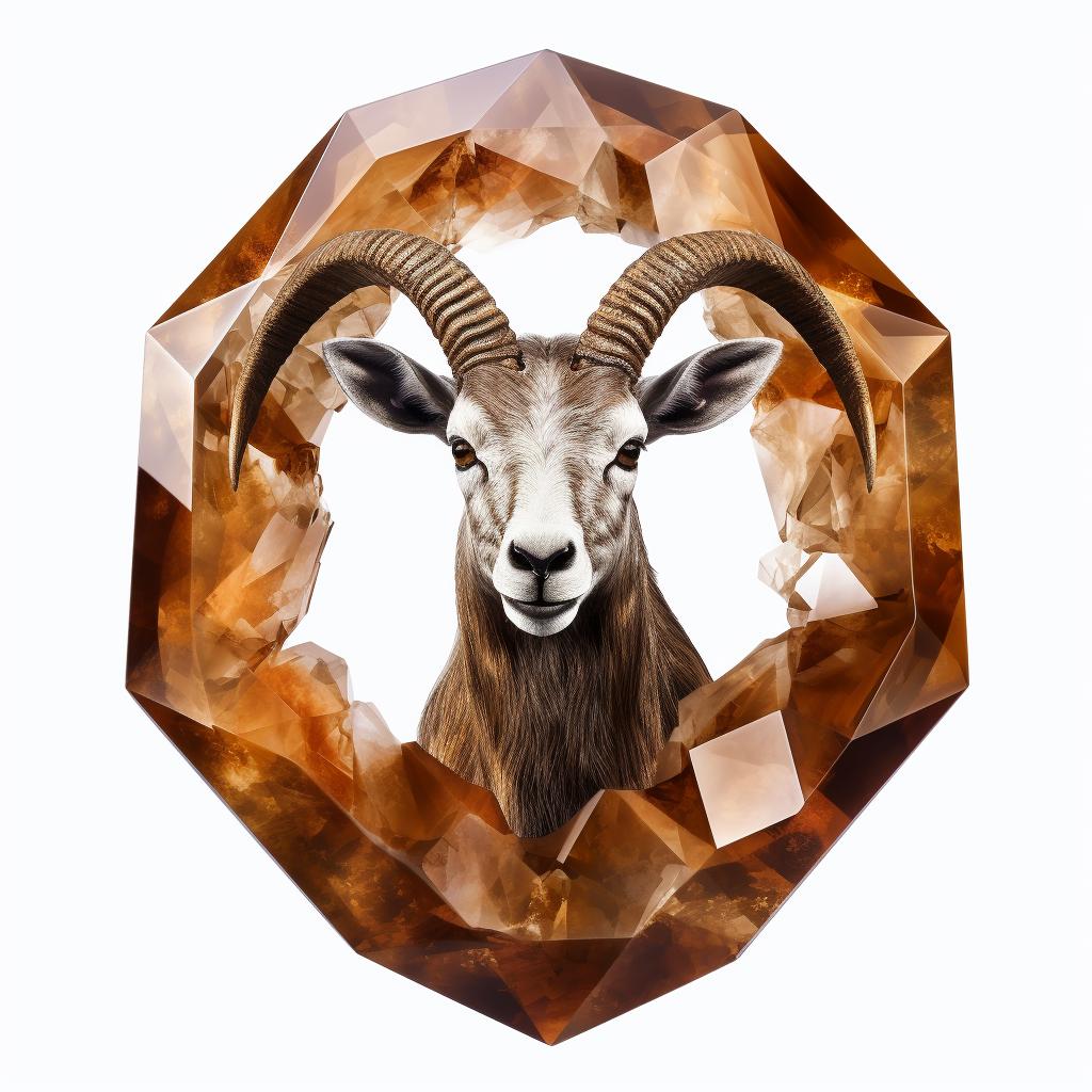 Grounding capricorn-associated crystal against a backdrop of the stylized goat symbol