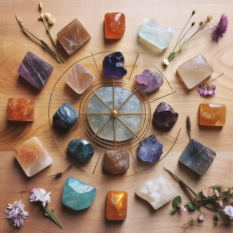 Showcasing a realistic crystal grid arrangement featuring various blemished and rough-edged crystals