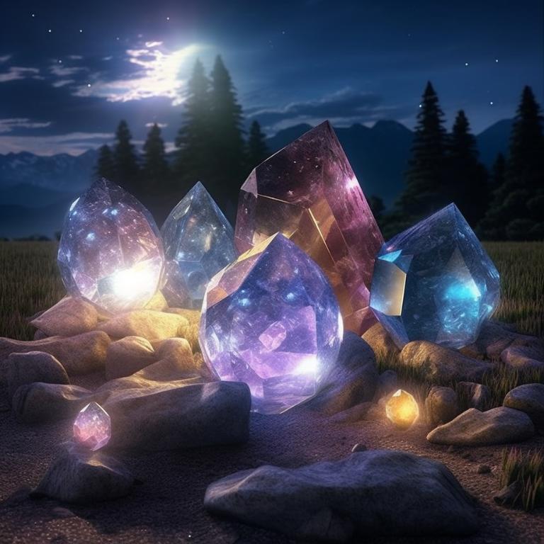 Crystals charging under the glow of a full moon