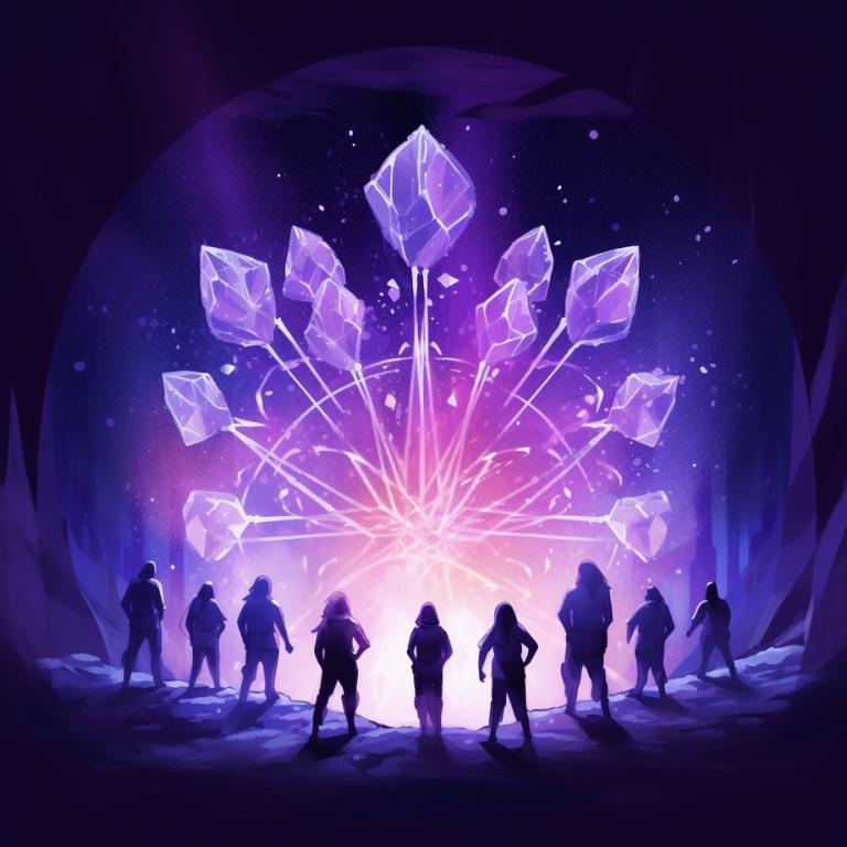 Digital graphic of crystals surrounded by a protective aura repelling negative energies