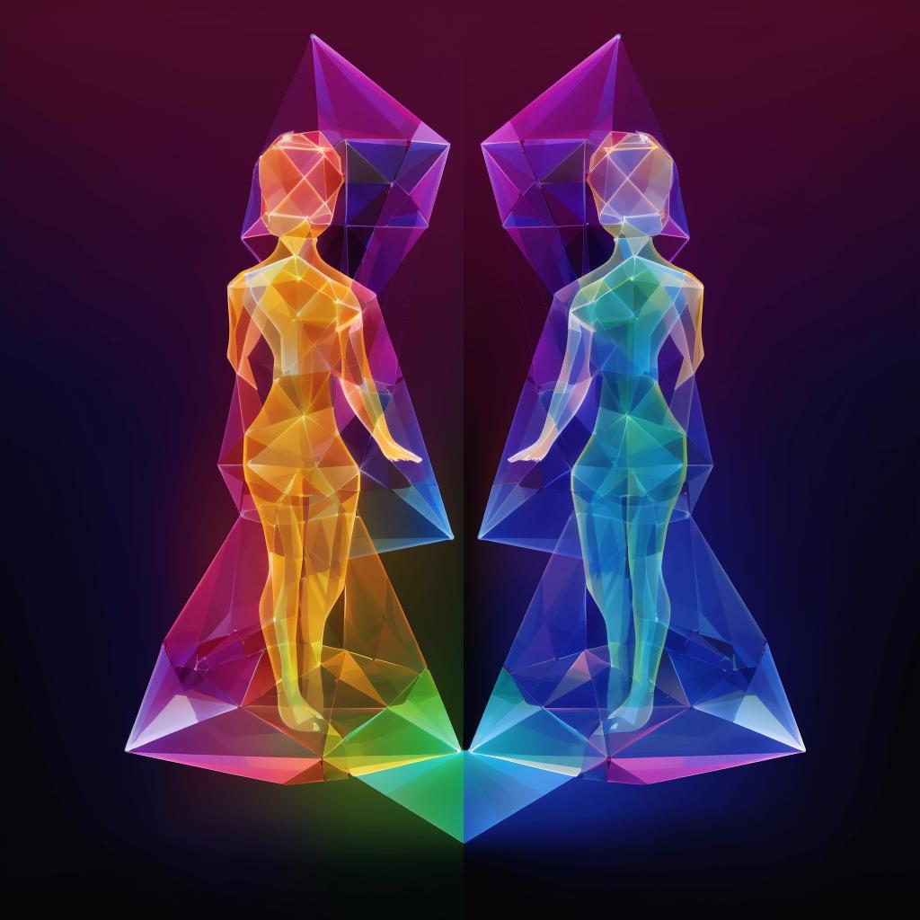 Two versatile gemini-associated crystals against a backdrop of the stylized twins symbol